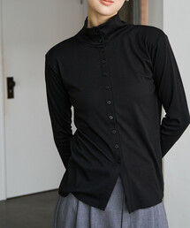 限定展開 2WAY 襟 ハイネック ボタン ロングスリーブ トップス