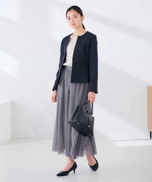 a.v.v（アーヴェヴェ）の「【洗える/抗ピリング/吸水速乾/ストレッチ】梳毛調 キーネックジャケット[セットアップ対応]（その他アウター・レディース・チャコールグレー/ダークネイビー/モカ・38/36/40/34）」の8枚目の写真