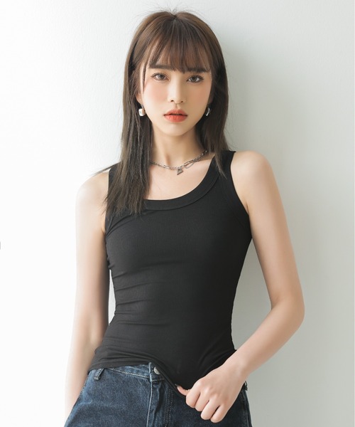 JOCOSA(ジョコサ)の「シンプル リブニット タンクトップ 【プレミアム】(タンクトップ・レディース・ホワイト/ブラック・L/XL/M)」の2枚目の写真