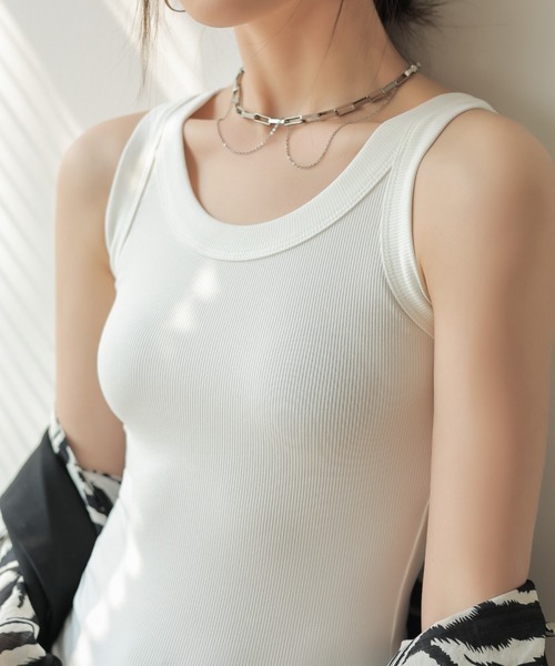 JOCOSA(ジョコサ)の「シンプル リブニット タンクトップ 【プレミアム】(タンクトップ・レディース・ホワイト/ブラック・L/XL/M)」の6枚目の写真