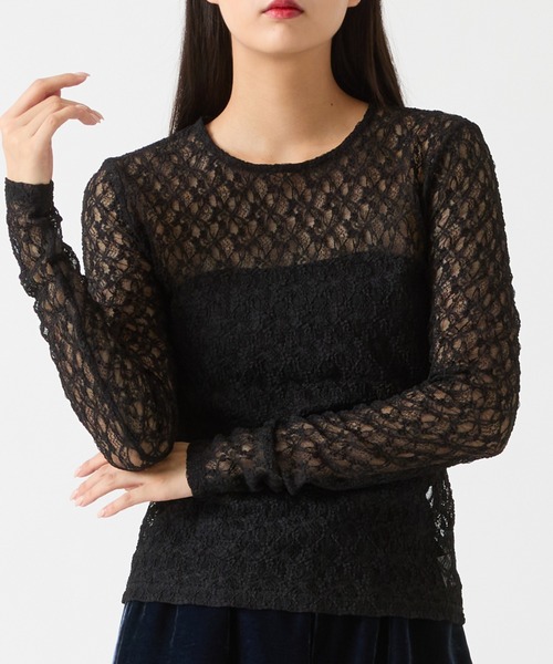 R-ISM(リズム)の「【洗える】ストレッチレースカットソー(Tシャツ/カットソー・レディース・ブラック・4)」の1枚目の写真