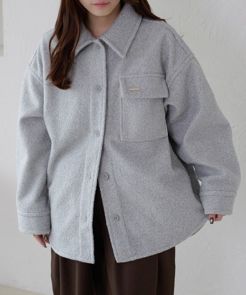 apres jour clair（アプレジュールクレア）の「【apres jour clair】カラーブークレシャツジャケット（テーラードジャケット・レディース・グリーン/アイボリー/ライトブルー/ブラウン系その他・フリー/X-LARGE）」の4枚目の写真