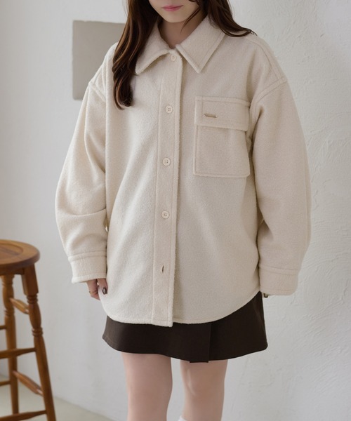 apres jour clair（アプレジュールクレア）の「【apres jour clair】カラーブークレシャツジャケット（テーラードジャケット・レディース・グリーン/アイボリー/ライトブルー/ブラウン系その他・フリー/X-LARGE）」の5枚目の写真