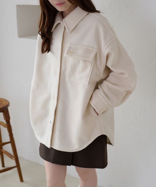 apres jour clair（アプレジュールクレア）の「【apres jour clair】カラーブークレシャツジャケット（テーラードジャケット・レディース・グリーン/アイボリー/ライトブルー/ブラウン系その他・フリー/X-LARGE）」の9枚目の写真