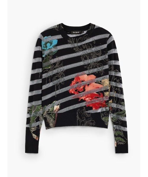 Desigual（デシグアル）の「Mixed pattern sheer knit / ミックスパターンシアーニット（ニット/セーター・レディース・ブラック/ホワイト・XS/L/S/M/XL）」の2枚目の写真