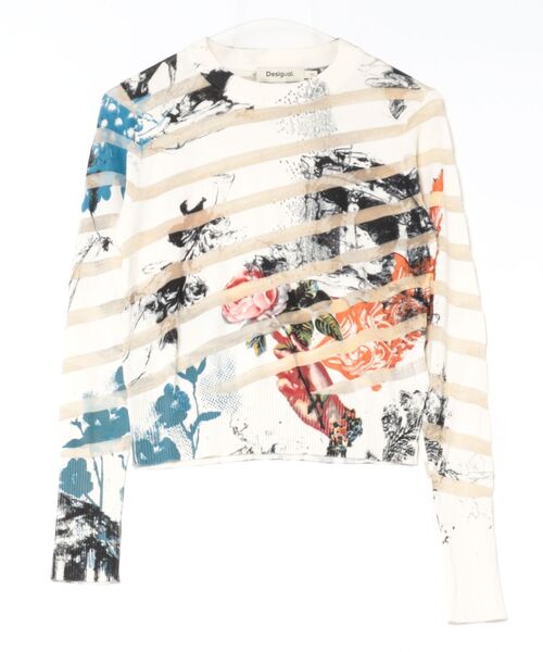 Desigual（デシグアル）の「Mixed pattern sheer knit / ミックスパターンシアーニット（ニット/セーター・レディース・ブラック/ホワイト・XS/L/S/M/XL）」の4枚目の写真