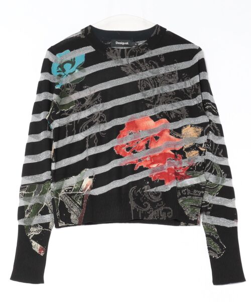Desigual（デシグアル）の「Mixed pattern sheer knit / ミックスパターンシアーニット（ニット/セーター・レディース・ブラック/ホワイト・XS/L/S/M/XL）」の5枚目の写真