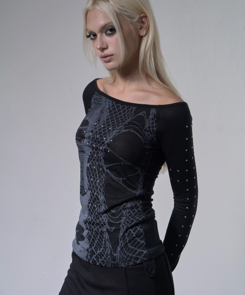FANCY CLUB(ファンシークラブ)の「ウェブスタッド オフショルダー (BLACK) F26ZB525(Tシャツ/カットソー・レディース・その他・FREE)」の5枚目の写真