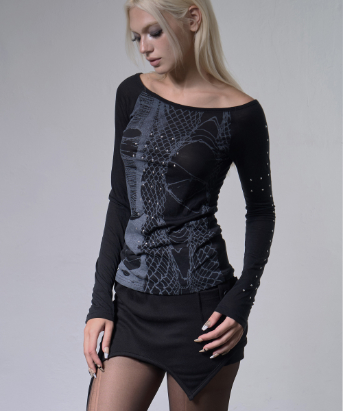 FANCY CLUB(ファンシークラブ)の「ウェブスタッド オフショルダー (BLACK) F26ZB525(Tシャツ/カットソー・レディース・その他・FREE)」の6枚目の写真