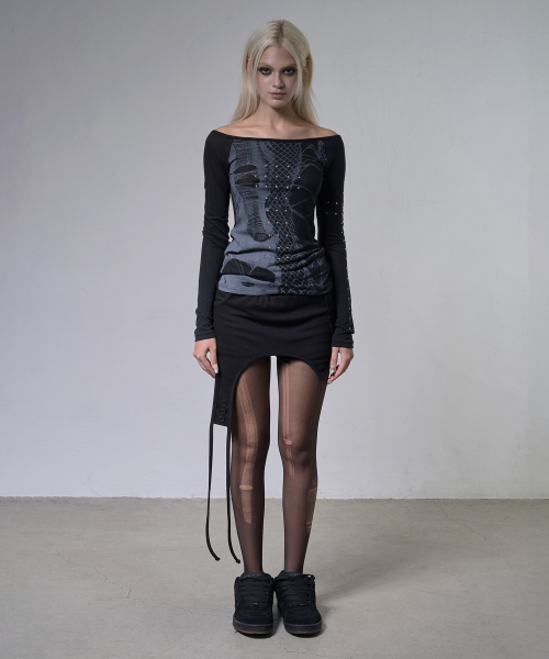FANCY CLUB(ファンシークラブ)の「ウェブスタッド オフショルダー (BLACK) F26ZB525(Tシャツ/カットソー・レディース・その他・FREE)」の2枚目の写真