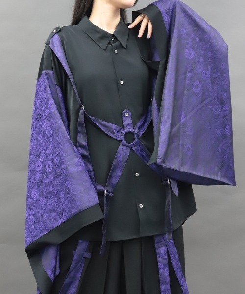 axes femme(アクシーズファム)の「パラシュート和袖シャツ(シャツ/ブラウス・レディース・レッドパープル/ブラック・MEDIUM/LARGE)」の1枚目の写真