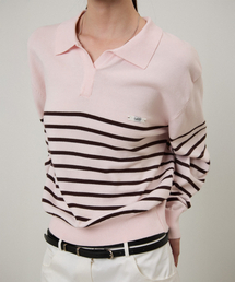 CITYAL Cotton Stripe Rugby Knit Pale Pink