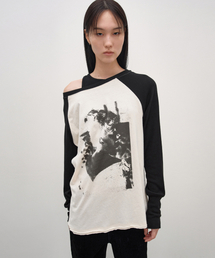 グラフィックウォッシュ加工ラグランTシャツ ブラック