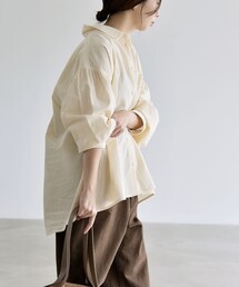 〈洗濯機可能〉シャツコール ギャザー レギュラーカラー ルーズ シャツ
