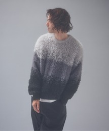 ADAMPATEK/rough gradientborder crewneck/シャギーグラデーションクルー