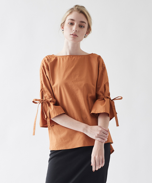 titivate（ティティベイト）の「ﾌﾞﾛｰﾄﾞﾘﾎﾞﾝﾌﾚｱｽﾘｰﾌﾞﾌﾞﾗｳｽ（シャツ/ブラウス・レディース・ブラック/ホワイト/キャメル/レッド・M）」の3枚目の写真