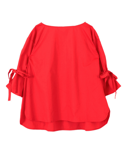 titivate（ティティベイト）の「ﾌﾞﾛｰﾄﾞﾘﾎﾞﾝﾌﾚｱｽﾘｰﾌﾞﾌﾞﾗｳｽ（シャツ/ブラウス・レディース・ブラック/ホワイト/キャメル/レッド・M）」の6枚目の写真