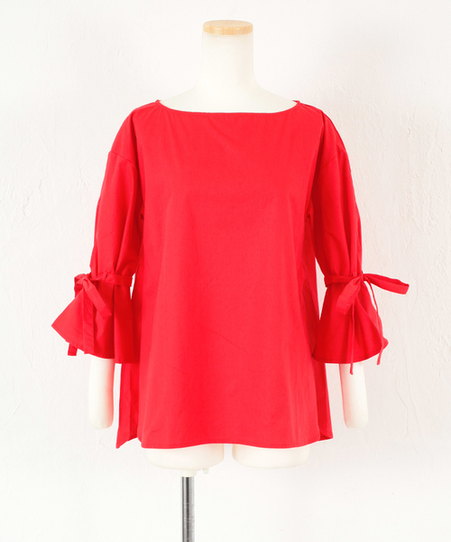 titivate（ティティベイト）の「ﾌﾞﾛｰﾄﾞﾘﾎﾞﾝﾌﾚｱｽﾘｰﾌﾞﾌﾞﾗｳｽ（シャツ/ブラウス・レディース・ブラック/ホワイト/キャメル/レッド・M）」の10枚目の写真