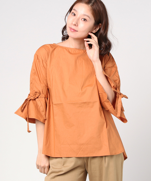 titivate（ティティベイト）の「ﾌﾞﾛｰﾄﾞﾘﾎﾞﾝﾌﾚｱｽﾘｰﾌﾞﾌﾞﾗｳｽ（シャツ/ブラウス・レディース・ブラック/ホワイト/キャメル/レッド・M）」の21枚目の写真