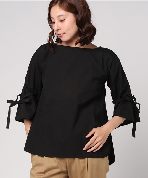 titivate（ティティベイト）の「ﾌﾞﾛｰﾄﾞﾘﾎﾞﾝﾌﾚｱｽﾘｰﾌﾞﾌﾞﾗｳｽ（シャツ/ブラウス・レディース・ブラック/ホワイト/キャメル/レッド・M）」の22枚目の写真