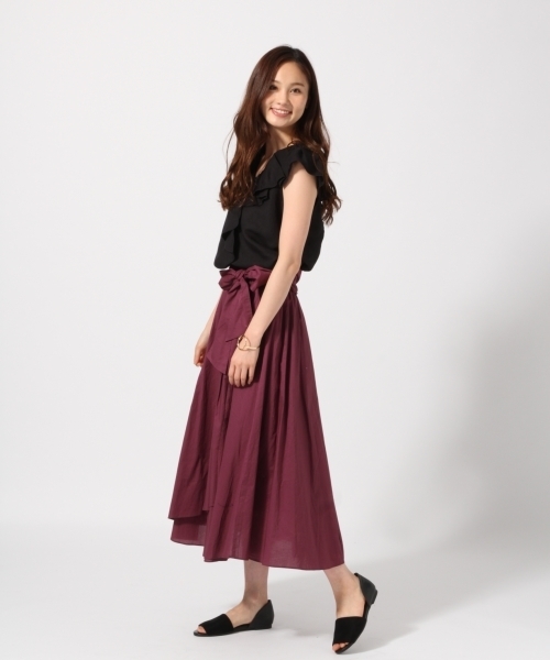 GLOBAL WORK（グローバルワーク）の「リネンレーヨンラッフルブラウスノースリーブ/759559（シャツ/ブラウス・レディース・パープル/ホワイト/ブラウン/ブラック・LARGE/MEDIUM）」の11枚目の写真