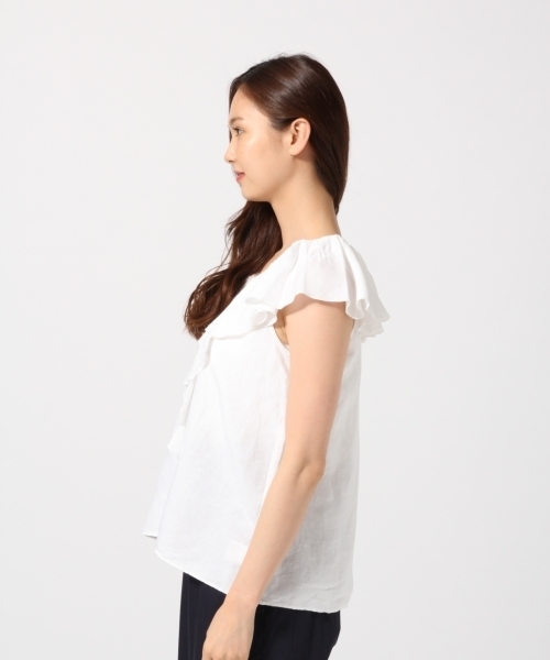 GLOBAL WORK（グローバルワーク）の「リネンレーヨンラッフルブラウスノースリーブ/759559（シャツ/ブラウス・レディース・パープル/ホワイト/ブラウン/ブラック・LARGE/MEDIUM）」の12枚目の写真