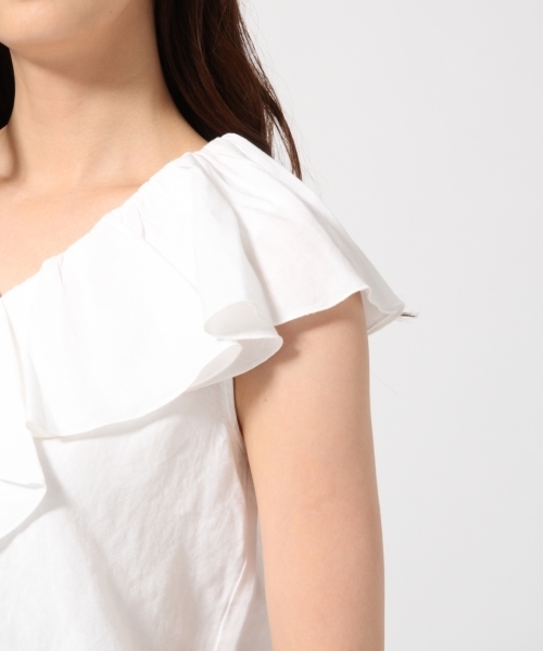 GLOBAL WORK（グローバルワーク）の「リネンレーヨンラッフルブラウスノースリーブ/759559（シャツ/ブラウス・レディース・パープル/ホワイト/ブラウン/ブラック・LARGE/MEDIUM）」の15枚目の写真