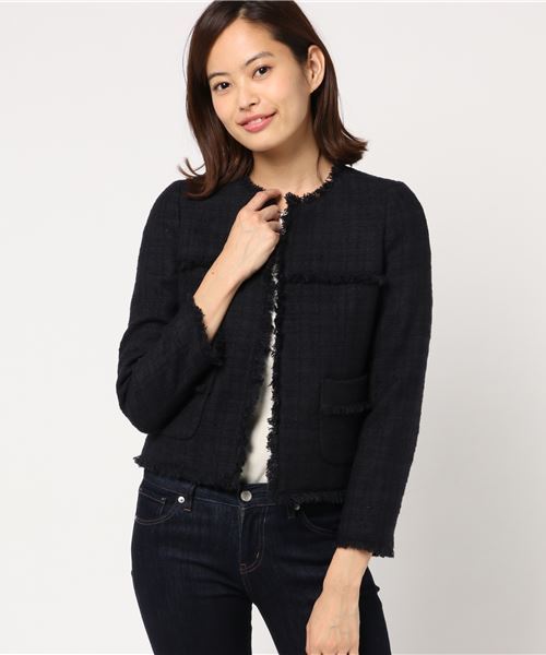 最新入荷 ANAYI ノーカラーツイードジャケット - ノーカラージャケット