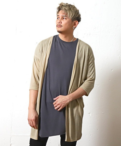 LUXSTYLE（ラグスタイル）の「麻混カラーニットソーロングカーディガン（カーディガン/ボレロ・メンズ・ホワイト/ブラック/ベージュ/ネイビー/カーキ/杢グレー/テラコッタ/ブラウン/スモークピンク/モカ/ブルーグレー/グリーン系その他/チャコール・M/L）」の9枚目の写真