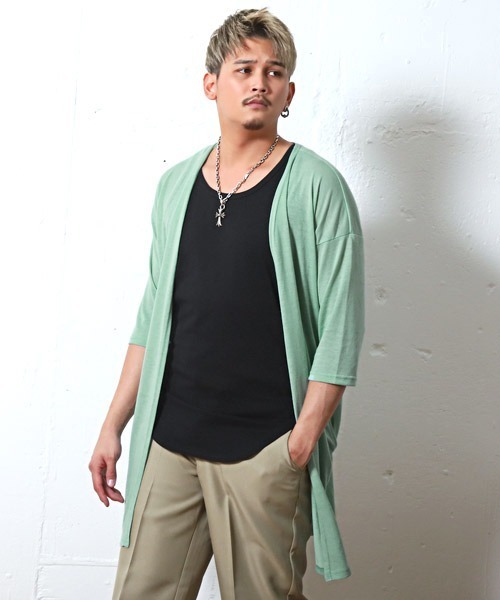 LUXSTYLE（ラグスタイル）の「麻混カラーニットソーロングカーディガン（カーディガン/ボレロ・メンズ・ホワイト/ブラック/ベージュ/ネイビー/カーキ/杢グレー/テラコッタ/ブラウン/スモークピンク/モカ/ブルーグレー/グリーン系その他/チャコール・M/L）」の11枚目の写真