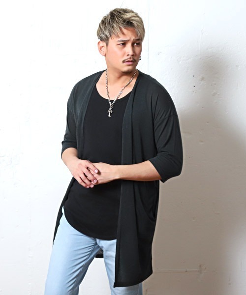 LUXSTYLE（ラグスタイル）の「麻混カラーニットソーロングカーディガン（カーディガン/ボレロ・メンズ・ホワイト/ブラック/ベージュ/ネイビー/カーキ/杢グレー/テラコッタ/ブラウン/スモークピンク/モカ/ブルーグレー/グリーン系その他/チャコール・M/L）」の5枚目の写真