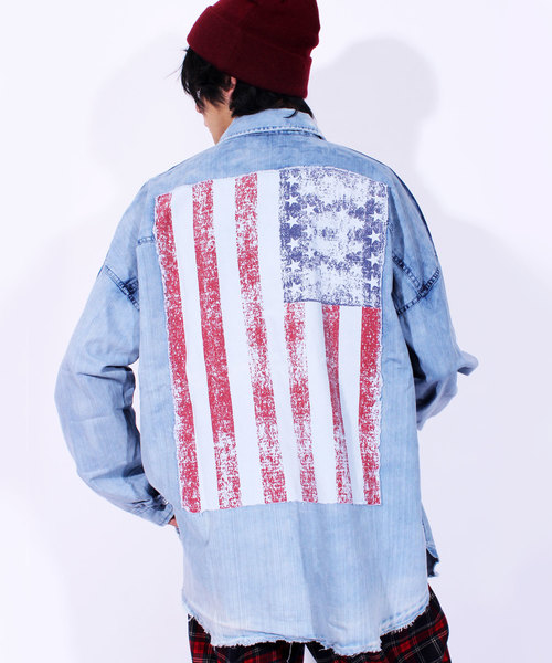 ８(eight)（エイト）の「リメイクデニムシャツ ビッグシャツ 星条旗（シャツ/ブラウス・メンズ・サックスブルー/ブルー・FREE）」の2枚目の写真