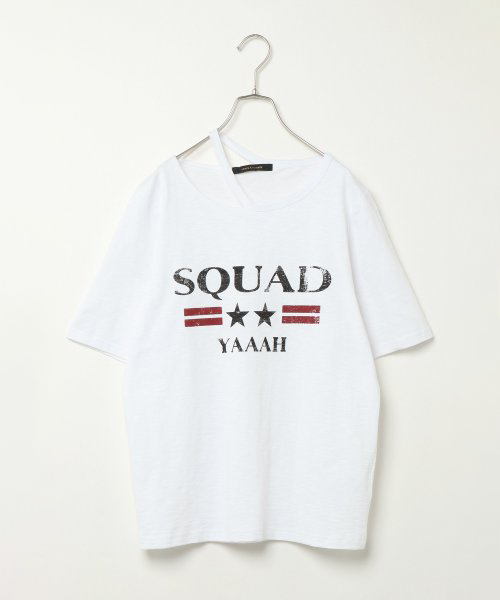 VENCEEXCHANGE（ヴァンスエクスチェンジ）の「スラッシュネックロゴT                    （Tシャツ/カットソー・レディース・ホワイト/チャコールグレー・M）」の2枚目の写真