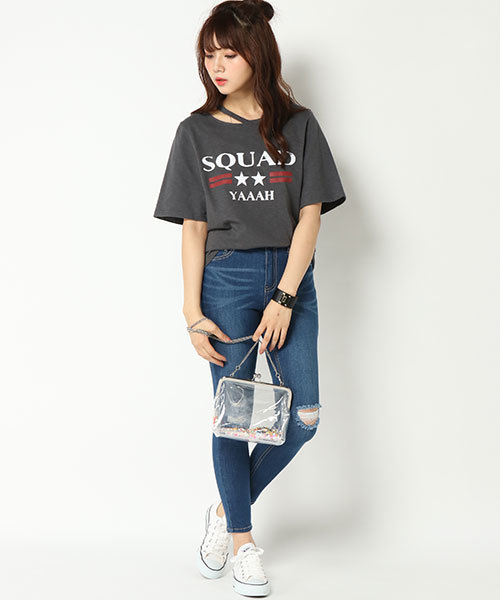 VENCEEXCHANGE（ヴァンスエクスチェンジ）の「スラッシュネックロゴT                    （Tシャツ/カットソー・レディース・ホワイト/チャコールグレー・M）」の5枚目の写真