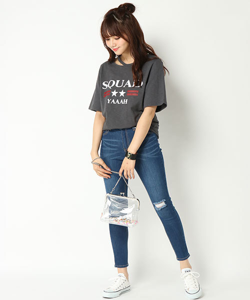 VENCEEXCHANGE（ヴァンスエクスチェンジ）の「スラッシュネックロゴT                    （Tシャツ/カットソー・レディース・ホワイト/チャコールグレー・M）」の7枚目の写真