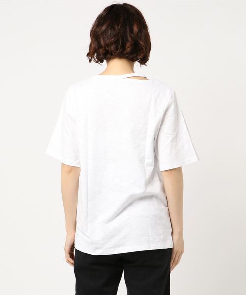 VENCEEXCHANGE（ヴァンスエクスチェンジ）の「スラッシュネックロゴT                    （Tシャツ/カットソー・レディース・ホワイト/チャコールグレー・M）」の3枚目の写真