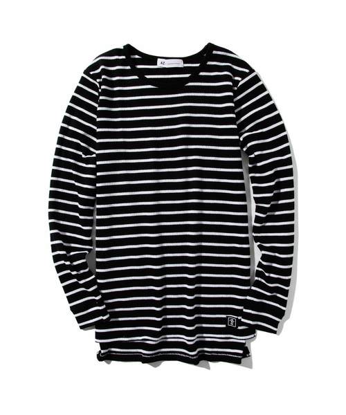 AZbyjunhashimoto_(エーゼイバイジュンハシモト)の「AZ by junhashimoto(エーゼイ バイ ジュンハシモト)ワッフルスリットロングTシャツ(Tシャツ/カットソー・メンズ・ホワイト/ブラック/ブラック×ホワイト/グレー・SMALL/MEDIUM/LARGE/X-LARGE)」の3枚目の写真