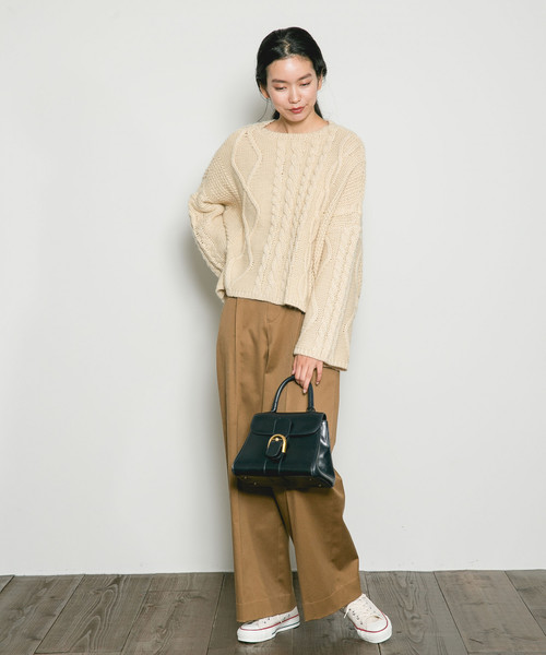 Curensology（カレンソロジー）の「ケーブルニット（ニット/セーター・レディース・ダークブラウン/オフホワイト・FREE）」の6枚目の写真
