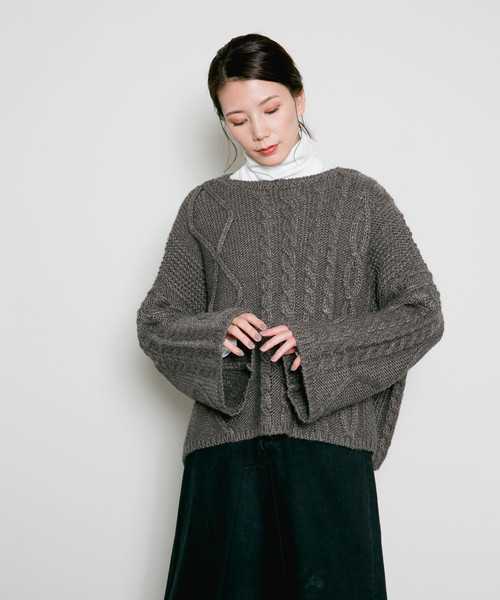 Curensology（カレンソロジー）の「ケーブルニット（ニット/セーター・レディース・ダークブラウン/オフホワイト・FREE）」の9枚目の写真