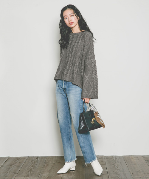 Curensology（カレンソロジー）の「ケーブルニット（ニット/セーター・レディース・ダークブラウン/オフホワイト・FREE）」の22枚目の写真