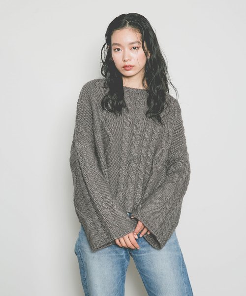 Curensology（カレンソロジー）の「ケーブルニット（ニット/セーター・レディース・ダークブラウン/オフホワイト・FREE）」の15枚目の写真