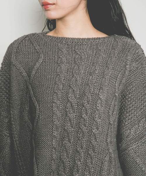 Curensology（カレンソロジー）の「ケーブルニット（ニット/セーター・レディース・ダークブラウン/オフホワイト・FREE）」の18枚目の写真