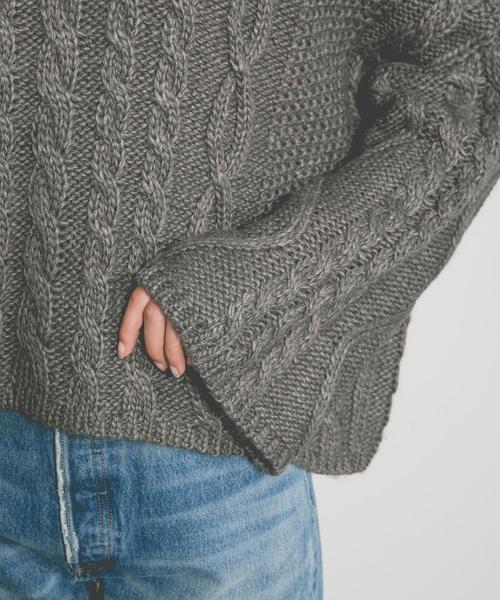 Curensology（カレンソロジー）の「ケーブルニット（ニット/セーター・レディース・ダークブラウン/オフホワイト・FREE）」の21枚目の写真