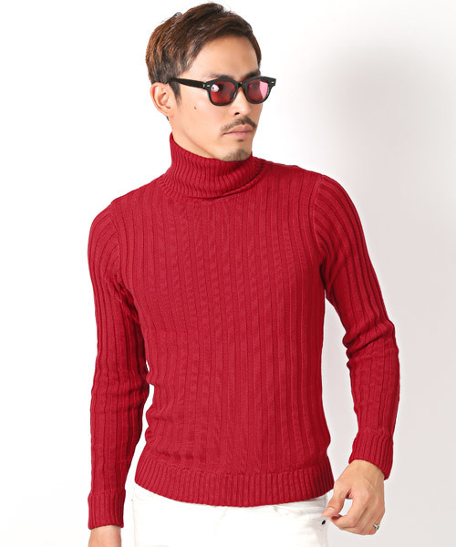 LUXSTYLE(ラグスタイル)の「リブタートルネックニットセーター(ニット/セーター・メンズ・ホワイト/ブラック/レッド/杢グレー・M/L/XL)」の4枚目の写真