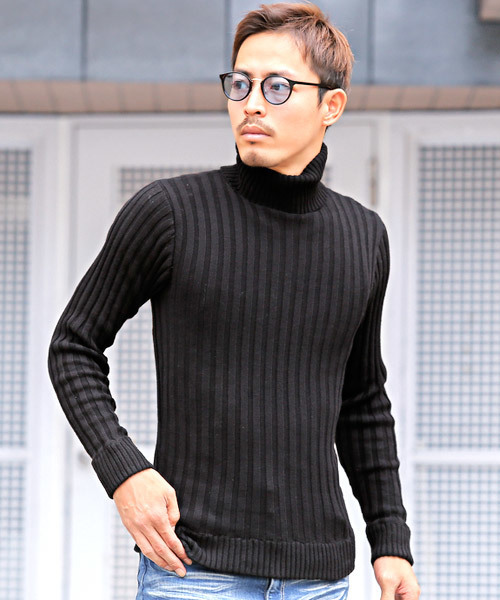 LUXSTYLE(ラグスタイル)の「リブタートルネックニットセーター(ニット/セーター・メンズ・ホワイト/ブラック/レッド/杢グレー・M/L/XL)」の2枚目の写真