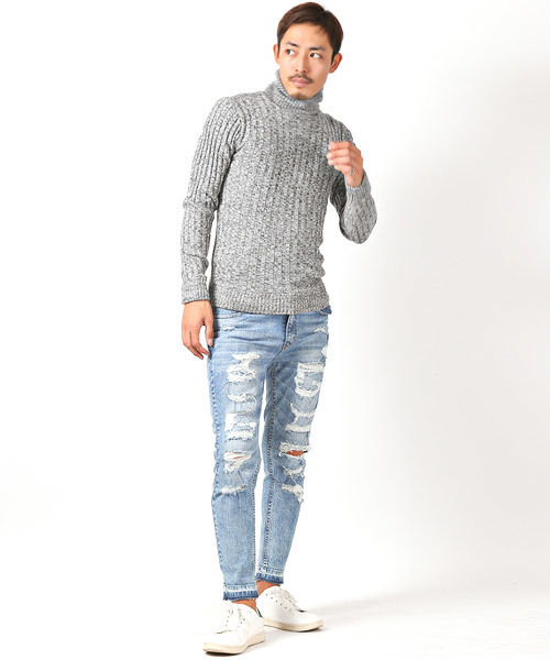 LUXSTYLE(ラグスタイル)の「リブタートルネックニットセーター(ニット/セーター・メンズ・ホワイト/ブラック/レッド/杢グレー・M/L/XL)」の16枚目の写真