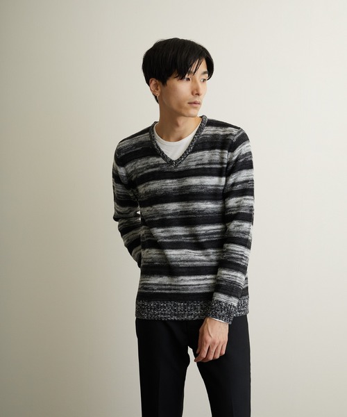 Bling Leads（ブリングリーズ）の「【Bl】【Bling Leads】ボーダーニット＆ ロングTシャツ　アンサンブルセット（アンサンブル・メンズ・ブラック系その他/グレー系その他/ブルー系その他/レッド系その他/ブラック系その他2/グレー系その他2/ブルー系その他2/レッド系その他2/レッド系その他4/レッド系その他3・MEDIUM/LARGE/X-LARGE）」の2枚目の写真