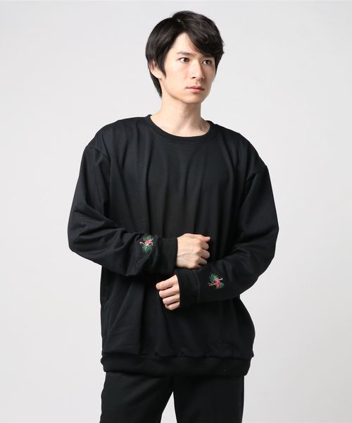 おしゃれスタ（オシャレスタ）の「フラミンゴ刺繍トレーナー(KU)（スウェット・メンズ・ホワイト/ブラック・M/L）」の7枚目の写真