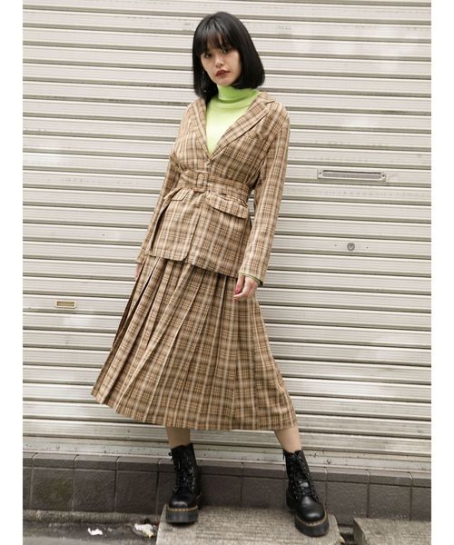 jouetie（ジュエティ）の「プリーツロングチェックスカート（スカート・レディース・ベージュ/レッド/ピンク・MEDIUM）」の7枚目の写真