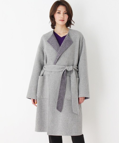 ウールリバーシブルコート ノーカラーコート Hushush ハッシュアッシュ のファッション セール